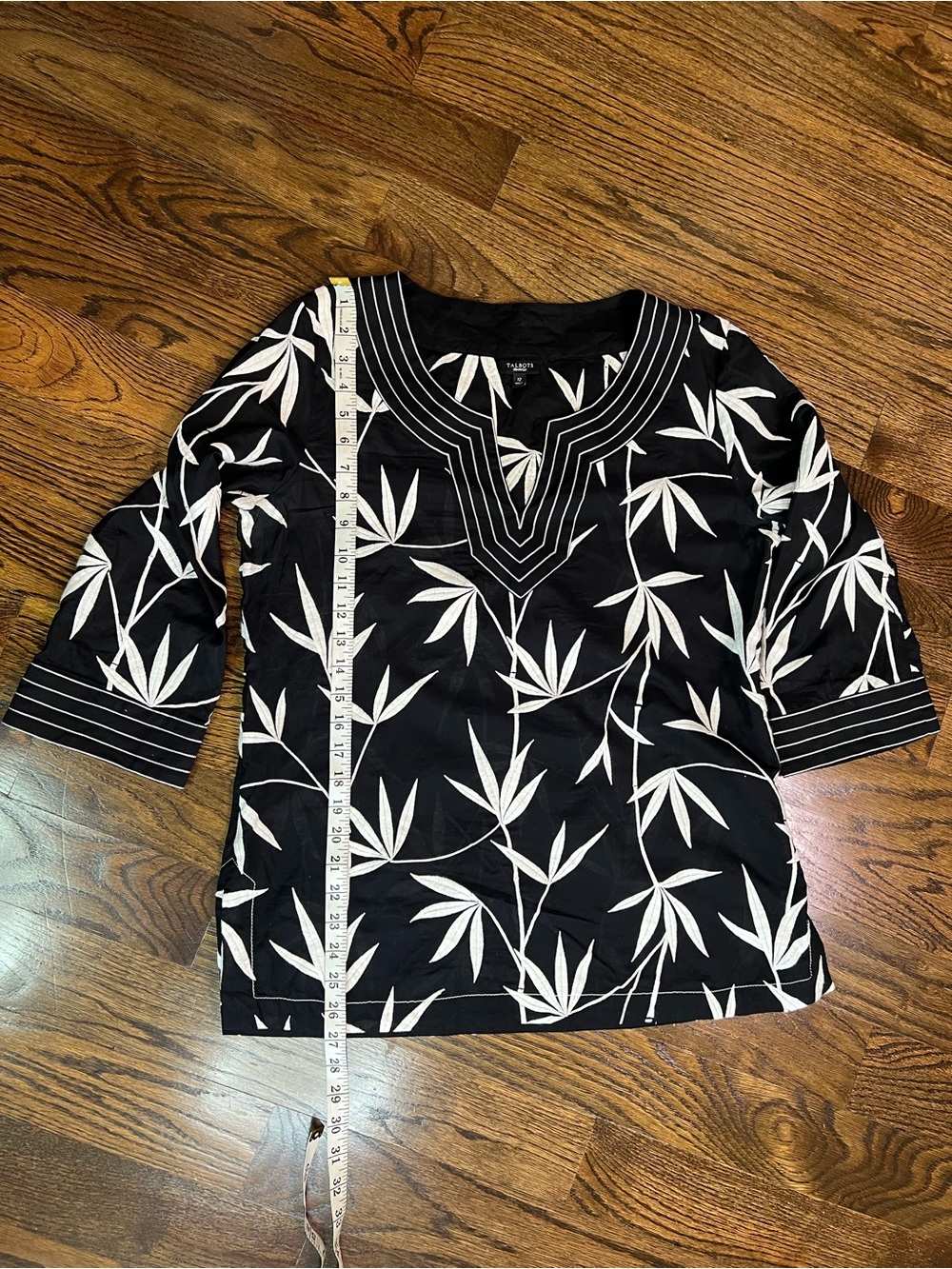 Talbots Black Tunic with White Leaf Print - Picture 8 of 11